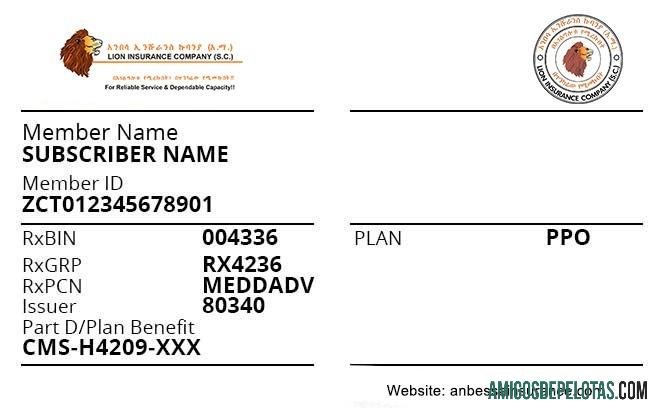 Cartão de seguro saúde da Etiópia exemplo real